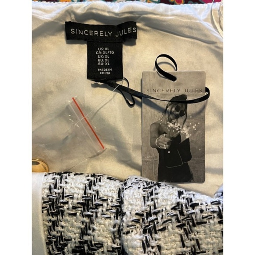 Sincerely Jules Houndstooth Tweed Strapless Button Front Peplum Tube Top XL NWT - Picture 3 of 4